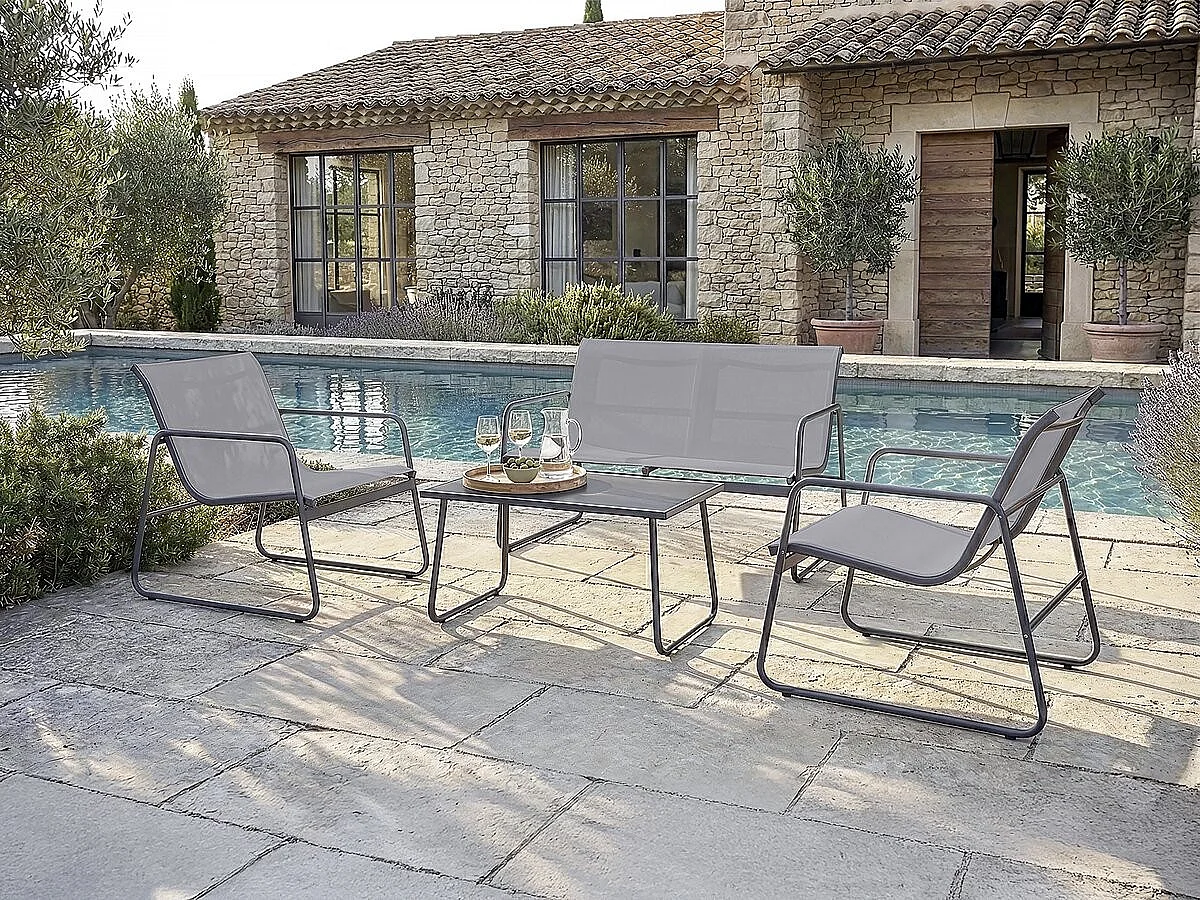 Salon de jardin en métal "Fortaleza" - 4 places - Gris clair