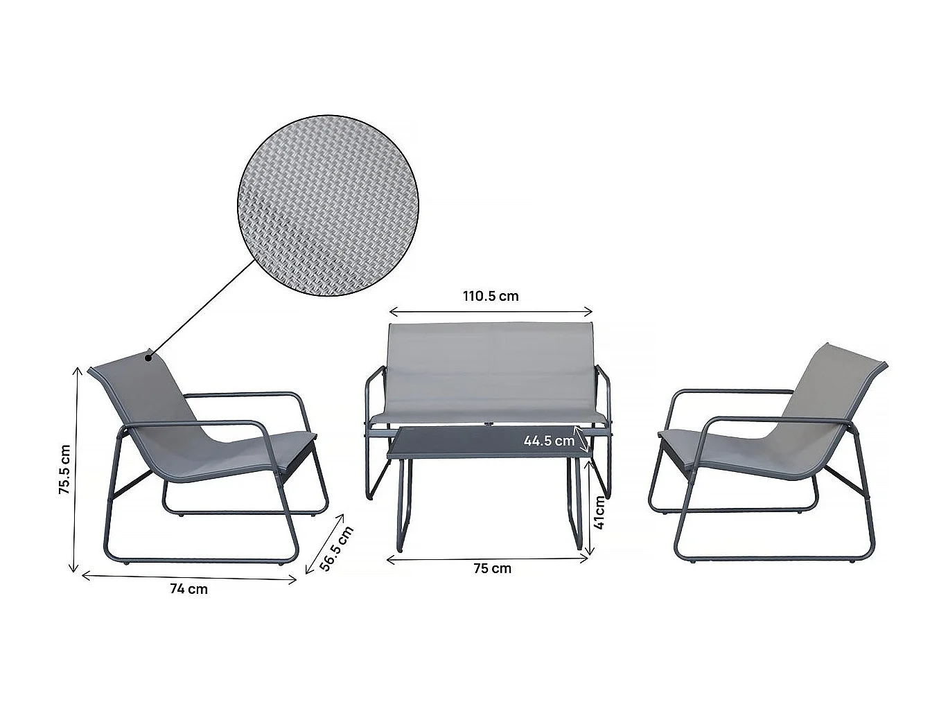 Salon de jardin en métal "Fortaleza" - 4 places - Gris clair