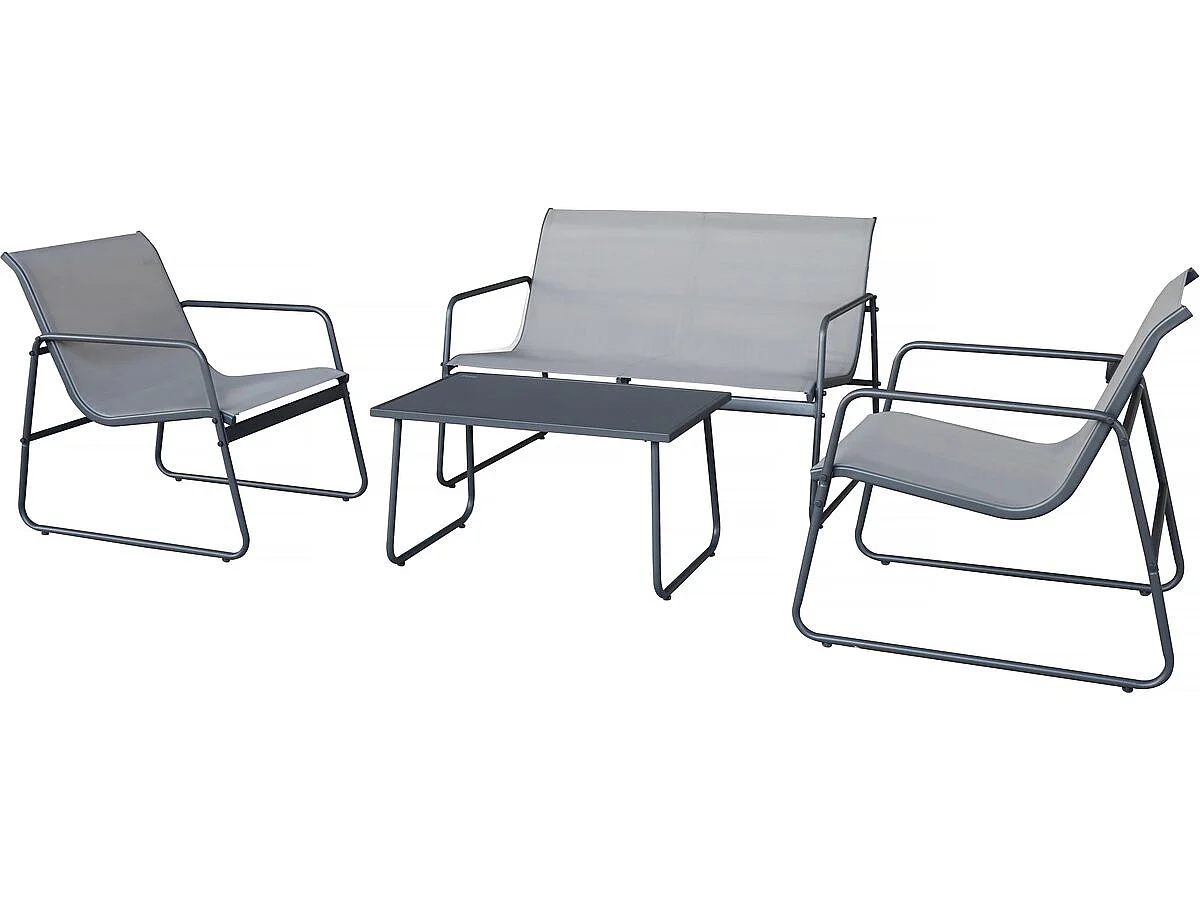 Conjunto de jardim em metal cinza claro Fortaleza para 4 pessoas com mesa de centro em vidro temperado
