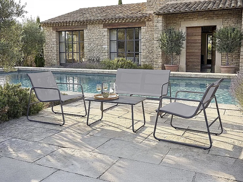 Salon de jardin en métal "Fortaleza" - 4 places - Gris clair