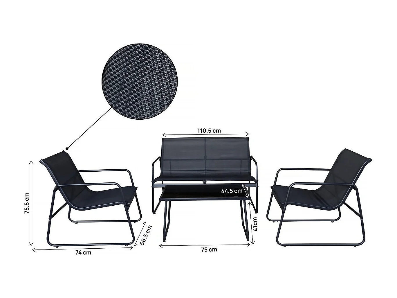 Salon de jardin en métal "Fortaleza" - 4 places - Noir