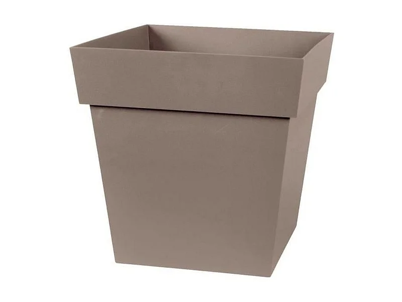 Vaso quadrado taupe 32x32x32 cm 22 L em polipropileno resistente ao gelo e choques, uso interno e externo