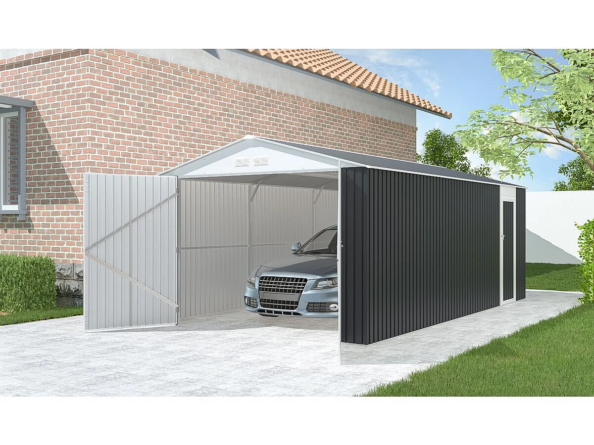 Garage métal " Houston" - 15,36 m² avec gouttière  - Anthracite