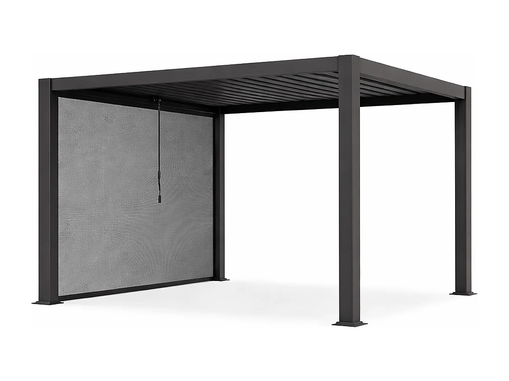 Pergola bioclimatique autoportante en aluminium 12m² avec rideau rétractable L300 cm - Anthracite - ALMAFI