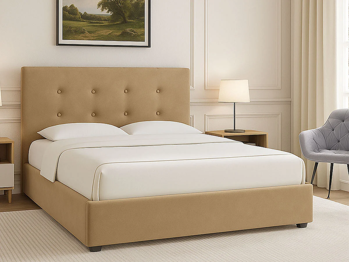 Cama de Casal River, Estrado Elevatório (Bege)(200×160 cm)