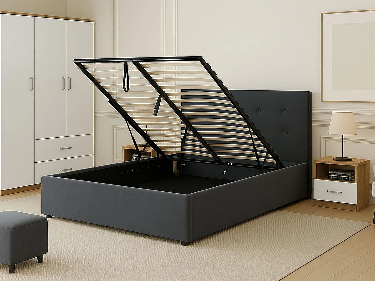 Cama de Casal River, Estrado Elevatório (Cinza)(190×140 cm)