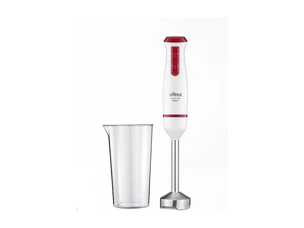 Batidora de mano Ufesa Pulsar Delux 600W 2 cuchillas con vaso medidor blanco/rojo