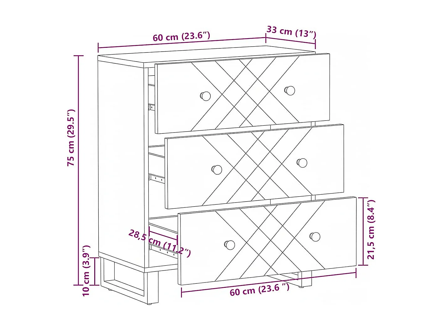 Buffet noir 60x33x75 cm bois massif de manguier