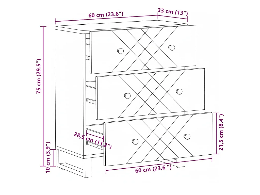 Buffet noir 60x33x75 cm bois massif de manguier