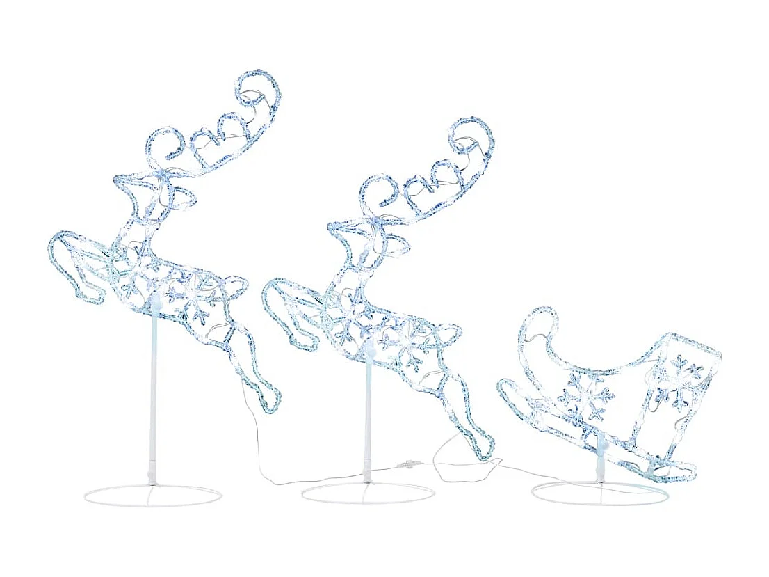 Renos voladores y trineo blanco cálido 260x21x87 cm
