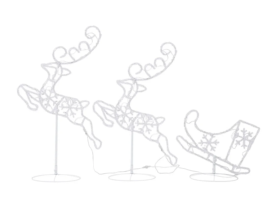 Renos voladores y trineo blanco cálido 260x21x87 cm