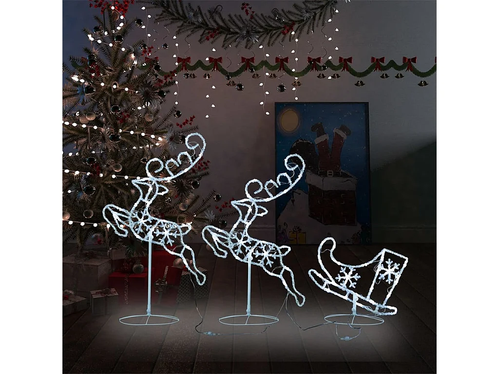 Kerstdecoratie rendieren en slee 260x21x87 cm acryl koudwit