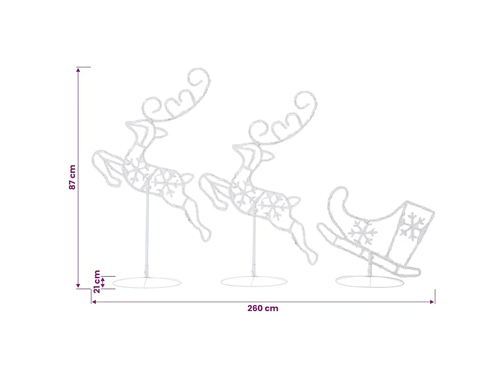 Decorazione Slitta Renne in Acrilico 260x21x87cm Bianco Caldo