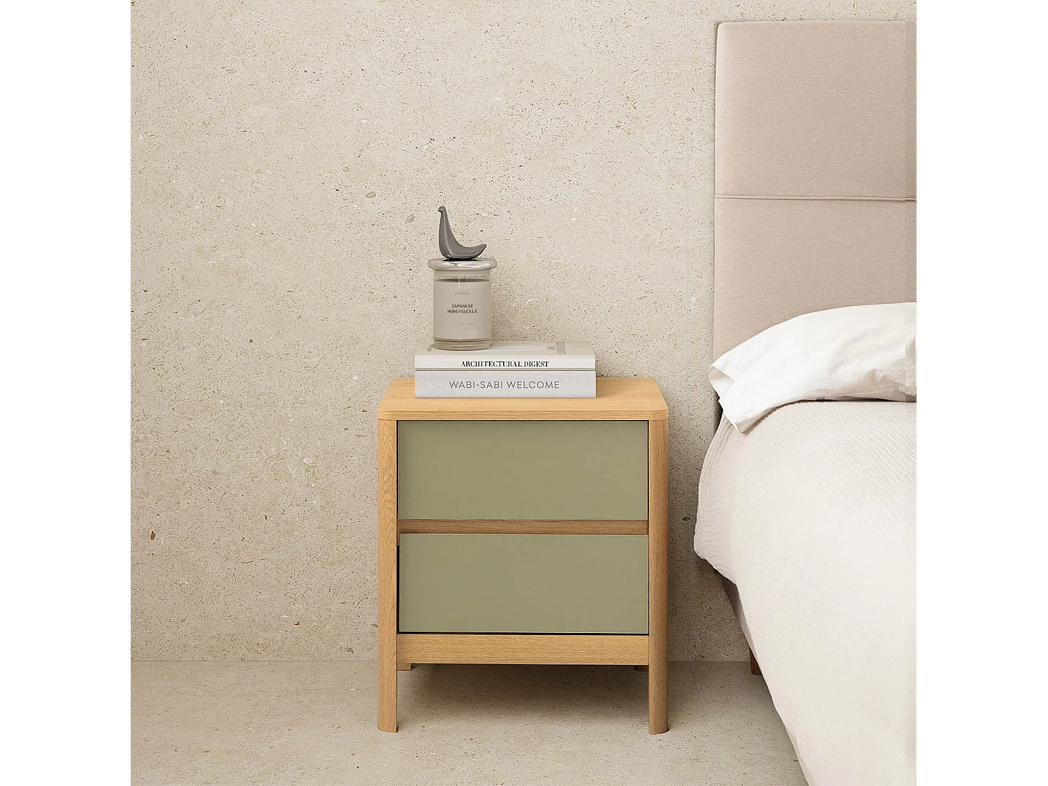 Mesita de noche Nassau 2 cajones efecto Roble/Verde