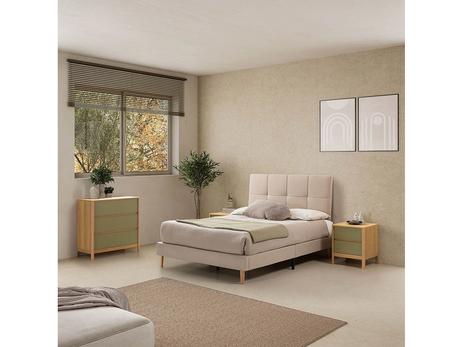 Mesita de noche Nassau 2 cajones efecto Roble/Verde