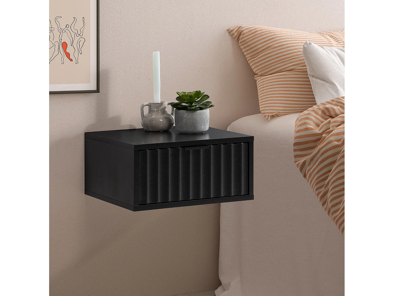 2er-Set Schwebende nachttische Lluvia 1 schublade Schwarz
