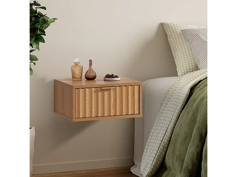 Ensemble 2 tables de chevet flottantes Lluvia 1 tiroir effet Chêne