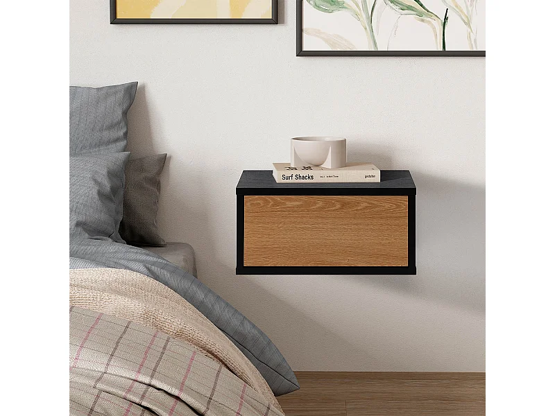 Set di 2 comodini sospes Apollo 1 cassetti colore nero