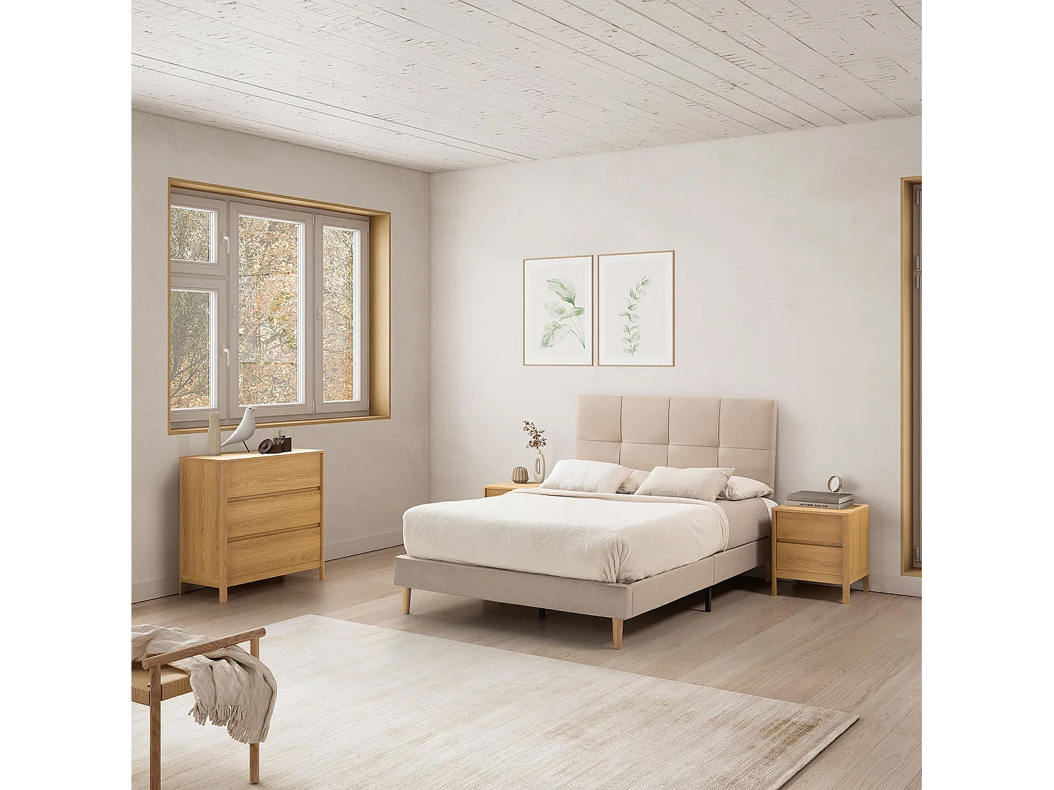 Mesita de noche Nassau 2 cajones efecto Roble