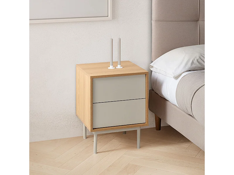 Comodino Cuzco 2 cassetti effetto Rovere/grigio