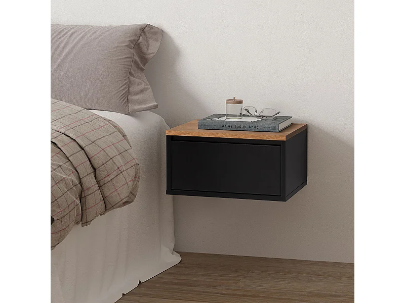 Comodino sospeso Desi 1 cassetti colore Nero/rovere