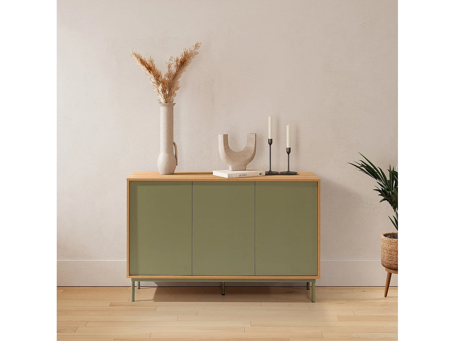 Buffet Cuzco 3 portes couleur Chêne/Vert