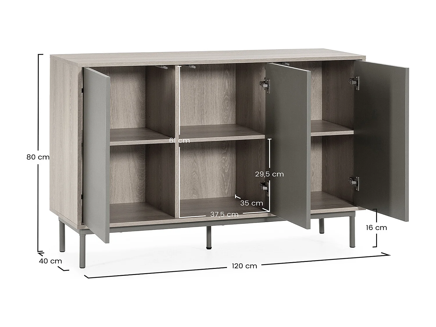 Buffet Cuzco 3 portes couleur Chêne/Vert