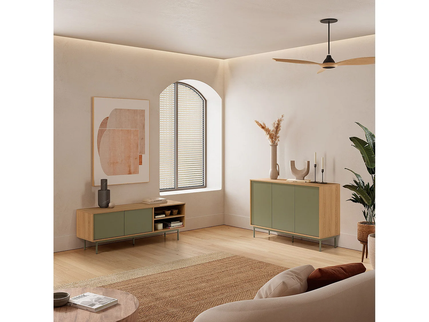 Buffet Cuzco 3 portes couleur Chêne/Vert