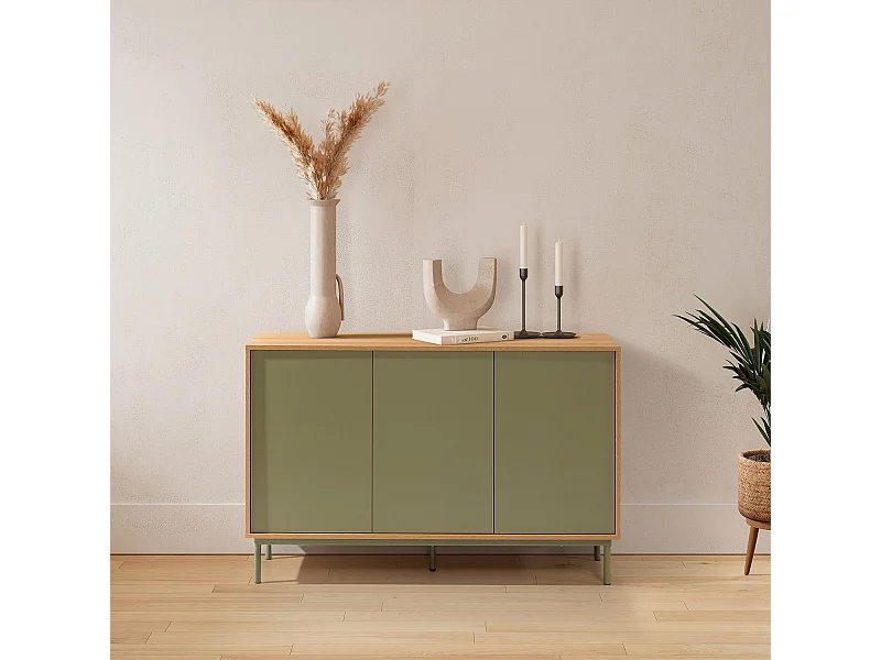 Buffet Cuzco 3 portes couleur Chêne/Vert