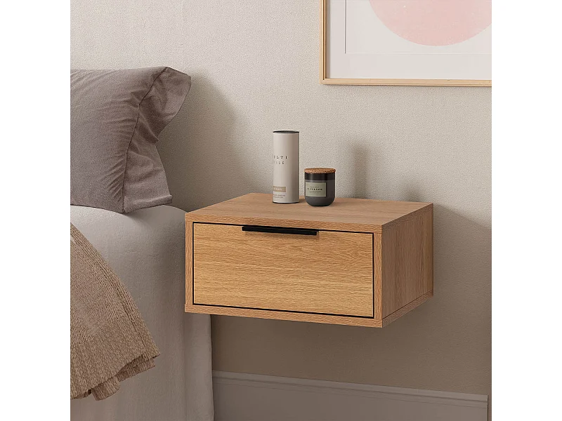 Ensemble 2 tables de chevet flottantes Auri 1 tiroir effet Chêne