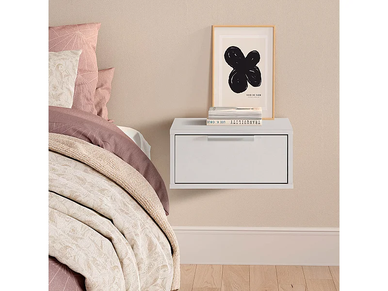 Ensemble 2 tables de chevet flottantes Auri 1 tiroir couleur Blanc