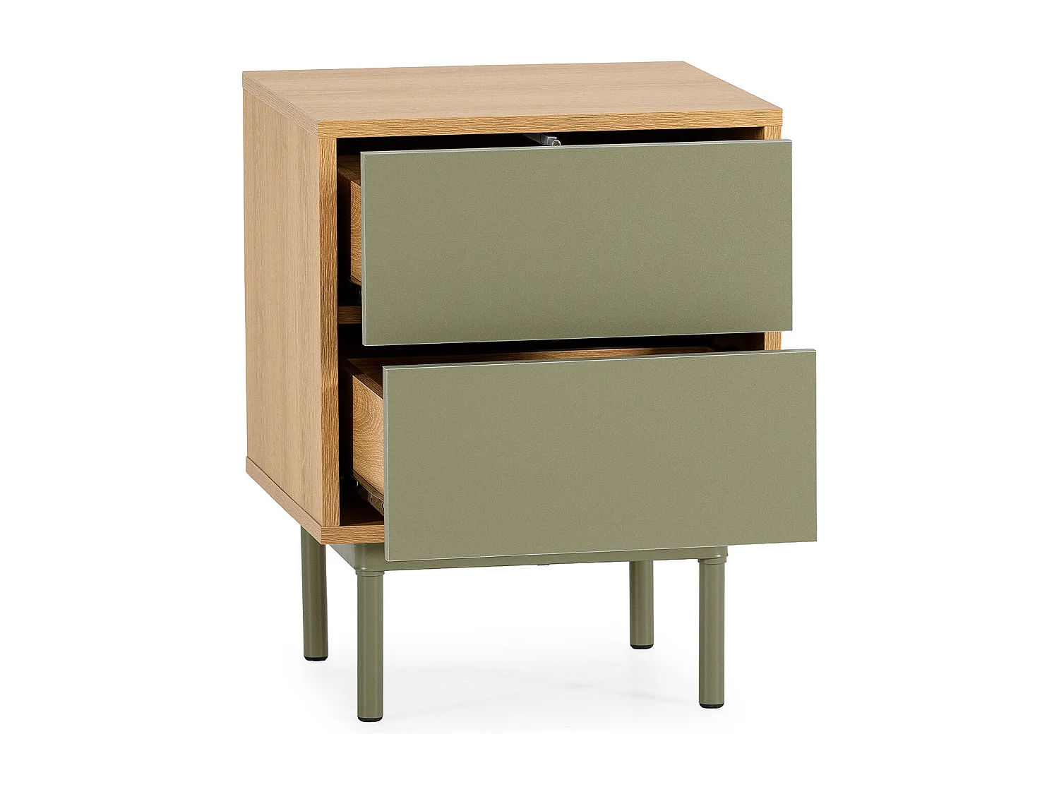 Mesita de noche Cuzco 2 cajones color Roble/Verde