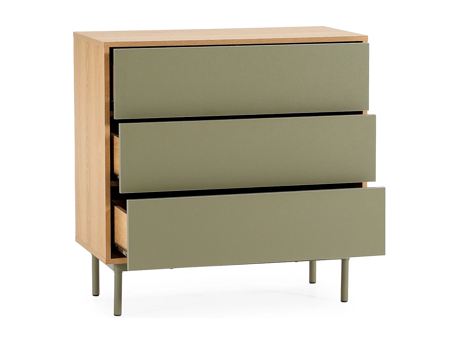Kommode Cuzco 3 schubladen Eichenfarbe/grün