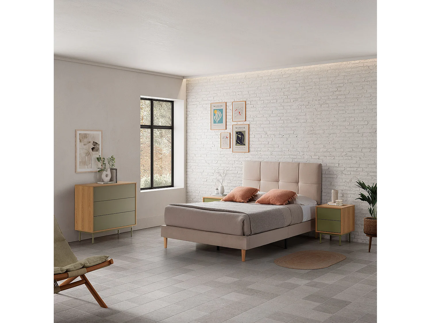 Kommode Cuzco 3 schubladen Eichenfarbe/grün