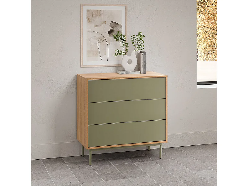 Kommode Cuzco 3 schubladen Eichenfarbe/grün