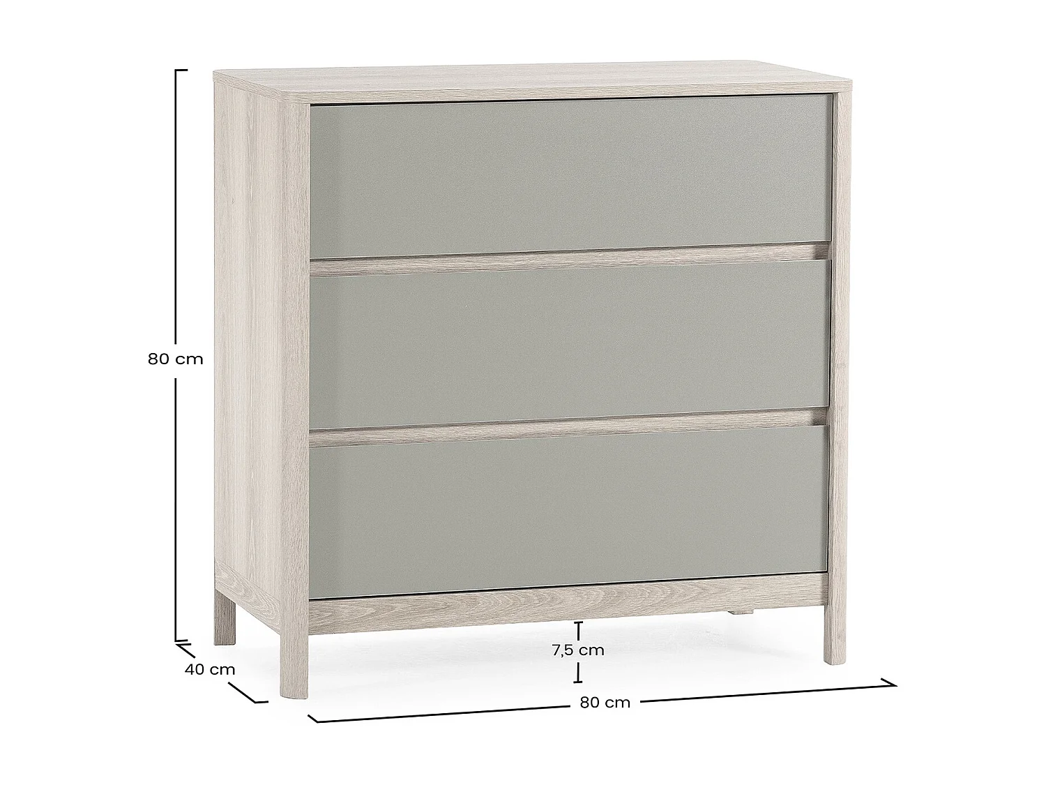 Kommode Nassau 3 schubladen Eichenfarbe/grün