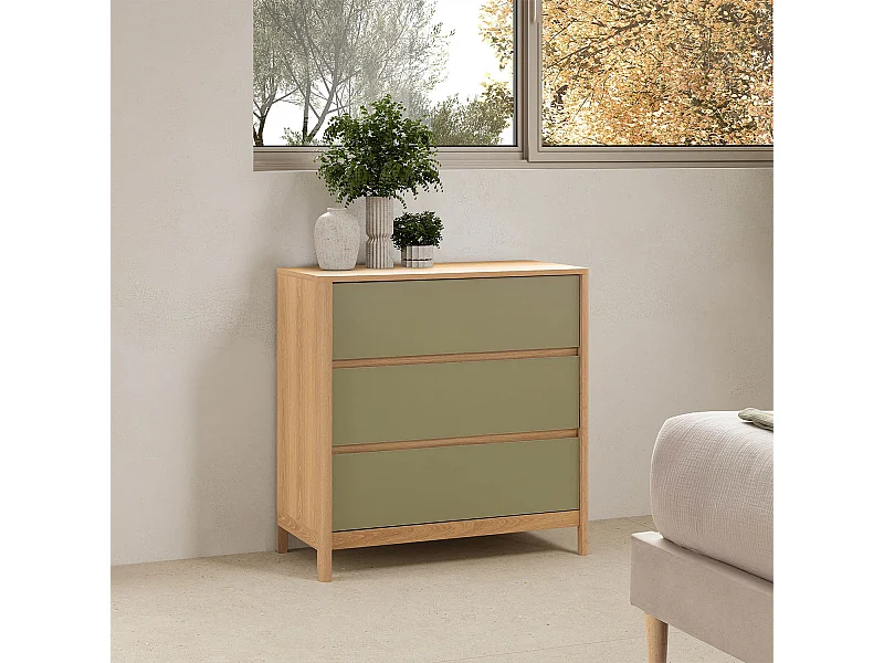 Kommode Nassau 3 schubladen Eichenfarbe/grün