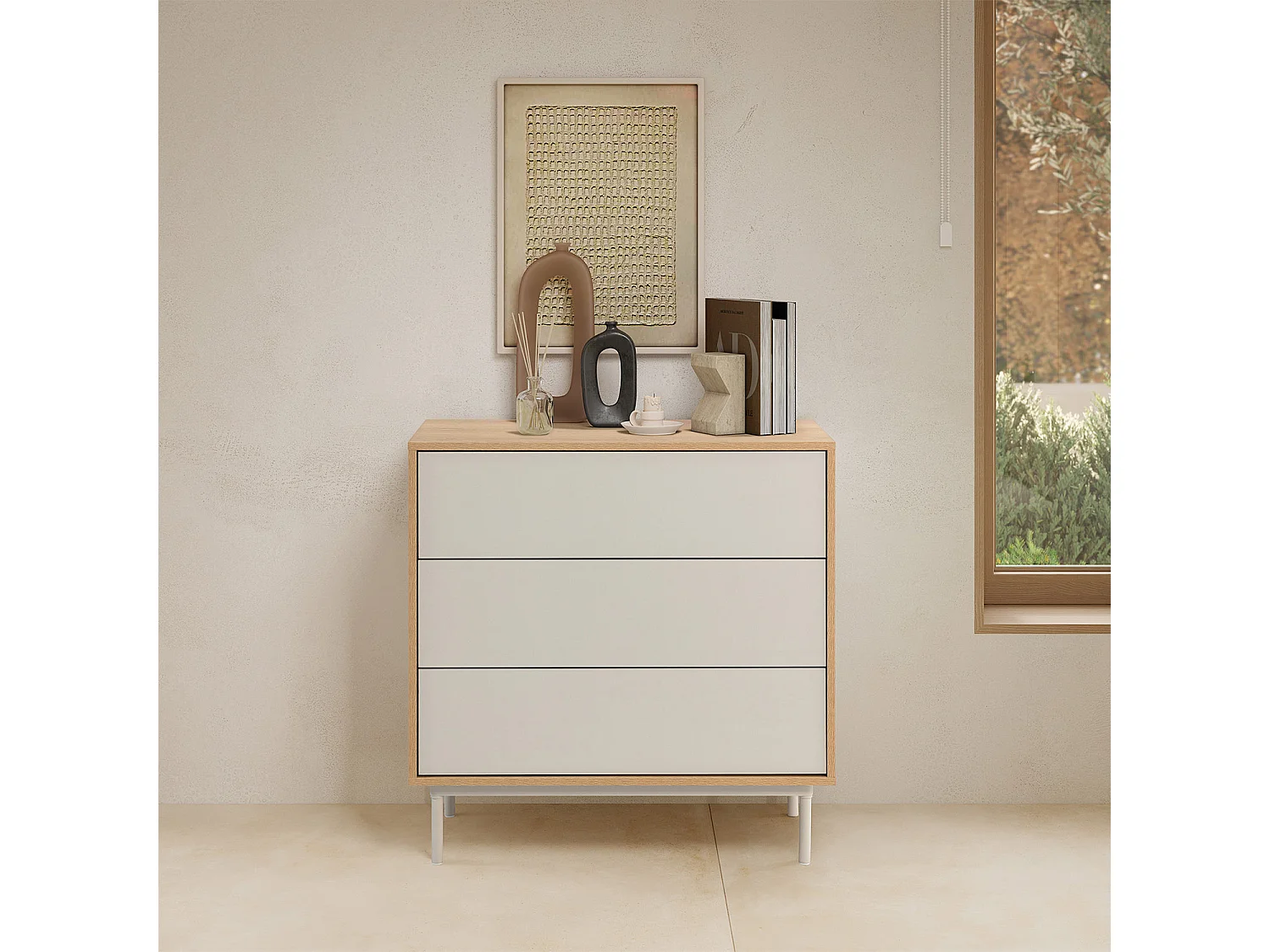 Kommode Cuzco 3 schubladen Eichenfarbe/grau