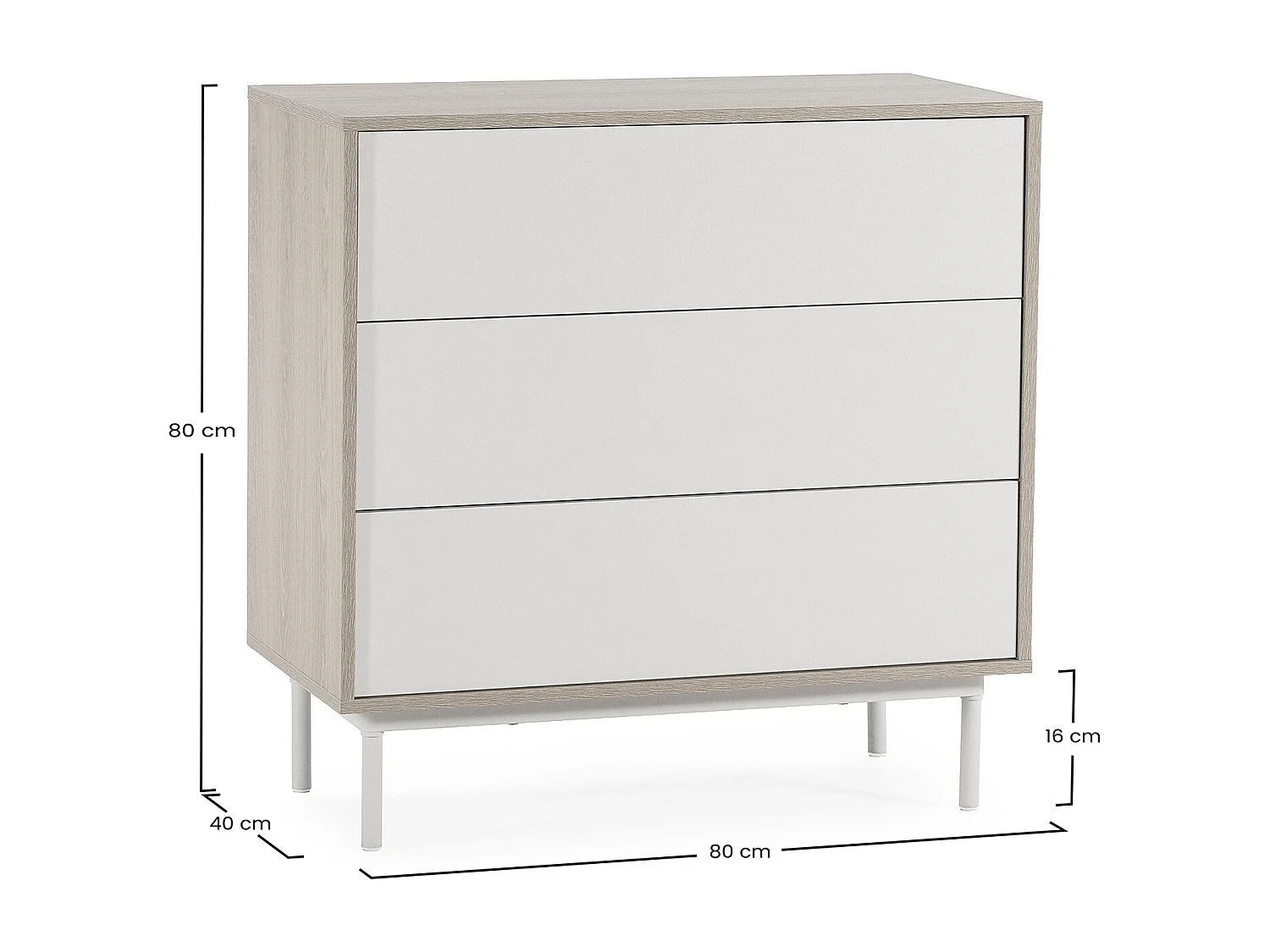 Kommode Cuzco 3 schubladen Eichenfarbe/grau