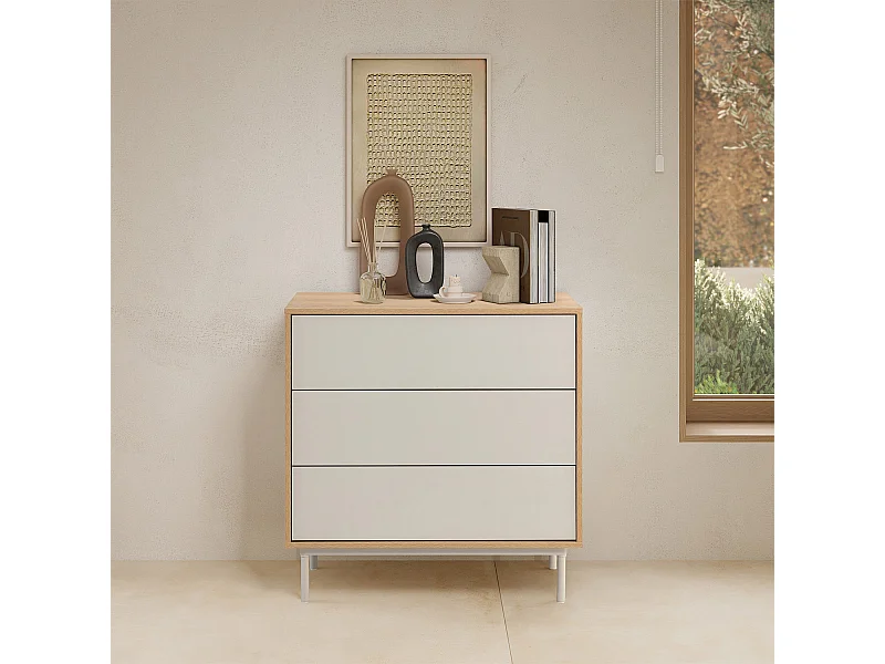 Kommode Cuzco 3 schubladen Eichenfarbe/grau