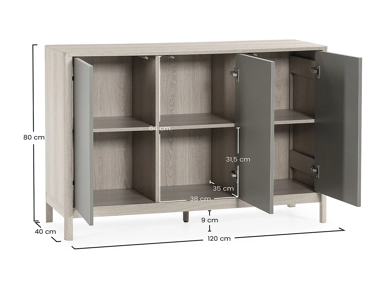 Buffet Nassau 3 portes effet Chêne/Vert