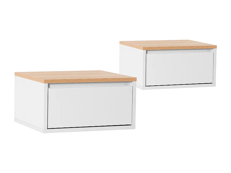 2er-Set Schwebende nachttische Desi 1 schublade Weiß/Eiche