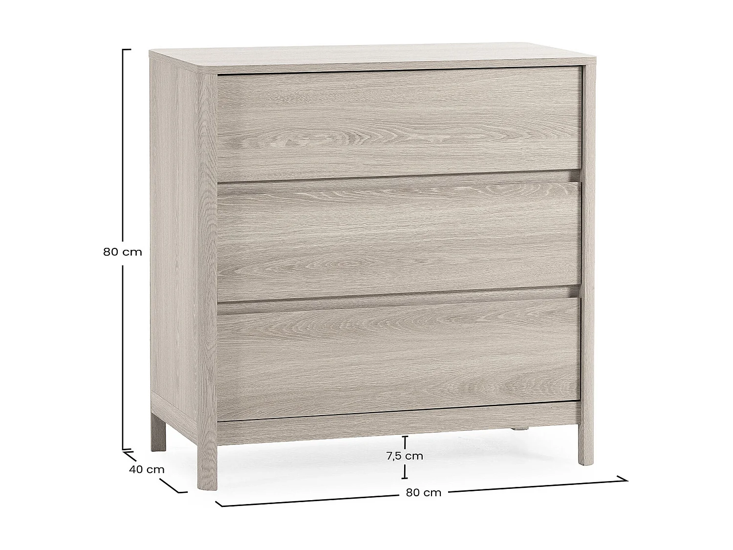 Kommode Nassau 3 schubladen Eichenfarbe