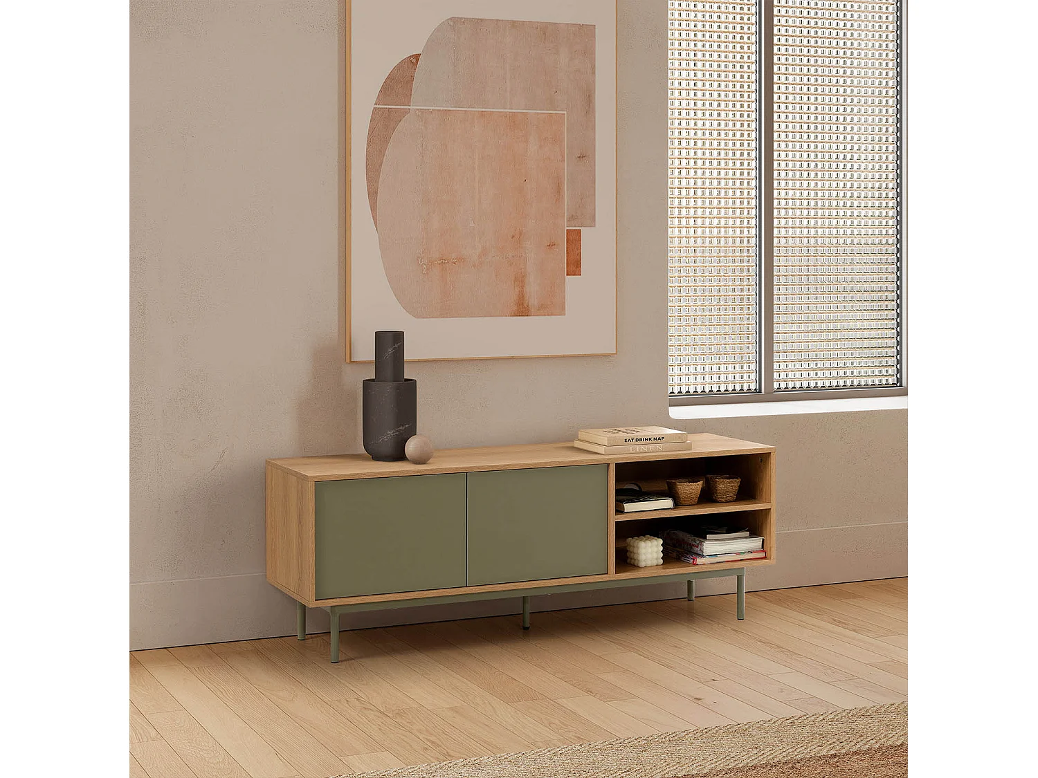 TV-Schrank Cuzco 2 türen Eichenfarbe/grün