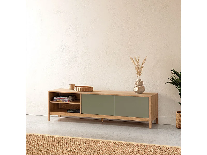 Meuble tv Nassau 2 portes effet Chêne/Vert