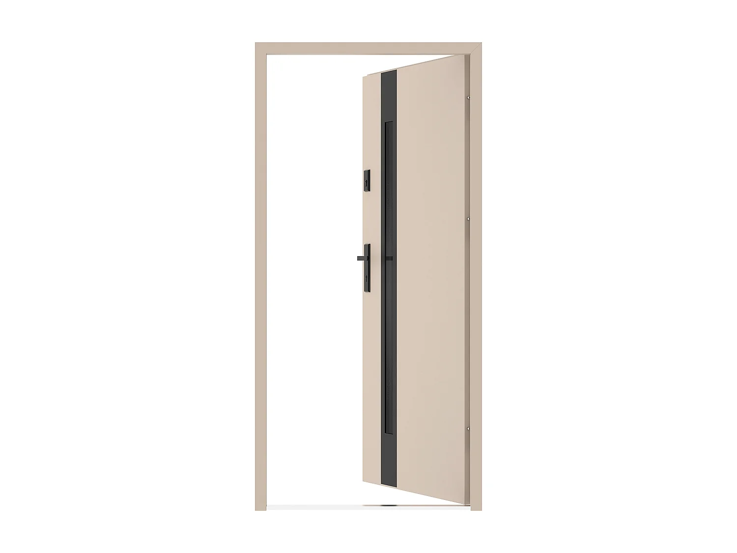 Porte d'entrée en acier pleine et inox H207 x L100 cm - verre fumé - beige et noir - épaisseur 55 mm - poussant droit - BRAGA
