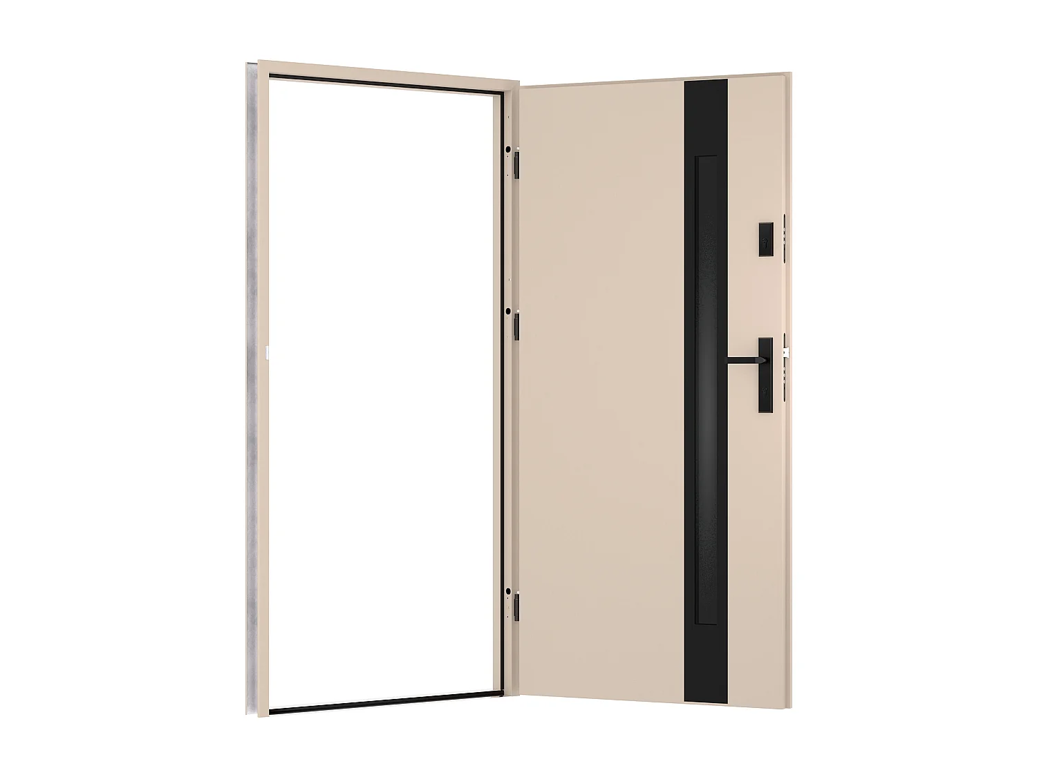 Porte d'entrée en acier pleine et inox H207 x L100 cm - verre fumé - beige et noir - épaisseur 55 mm - poussant droit - BRAGA