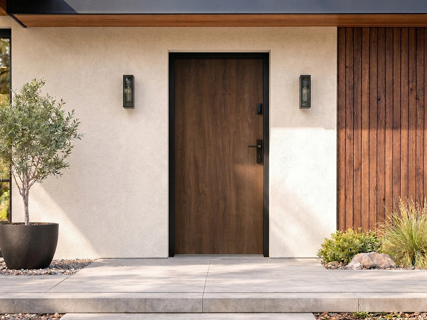 Porte d'entrée en acier pleine H207 x L100 cm effet noyer - épaisseur 55 mm - poussant gauche - AGUEDA
