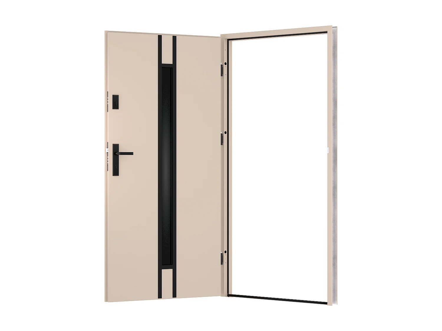 Porta de entrada em aço maciço e inox H207 x C100 cm - vidro fumado - bege - espessura 55 mm - abertura à esquerda - ARICANE