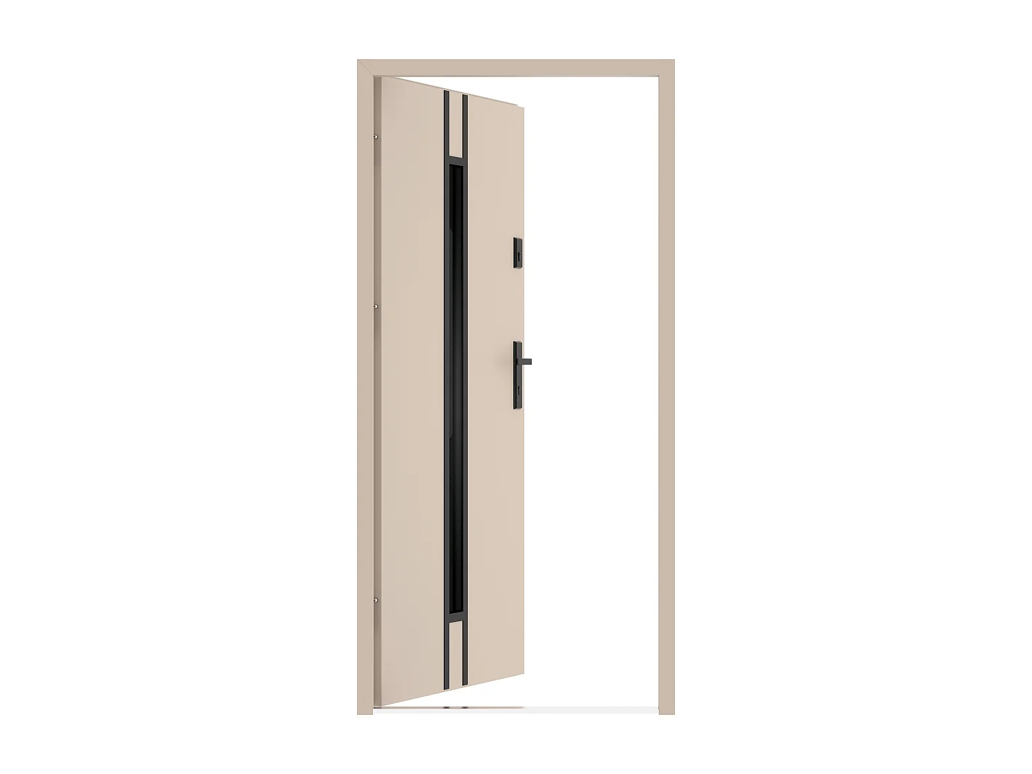 Porta de entrada em aço maciço e inox H207 x C100 cm - vidro fumado - bege - espessura 55 mm - abertura à esquerda - ARICANE